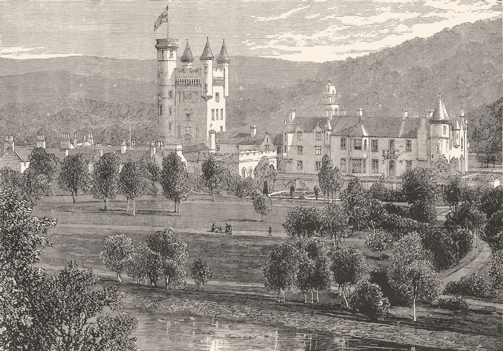 SCOTLAND. Balmoral Castle from the river c1886 old antique print picture